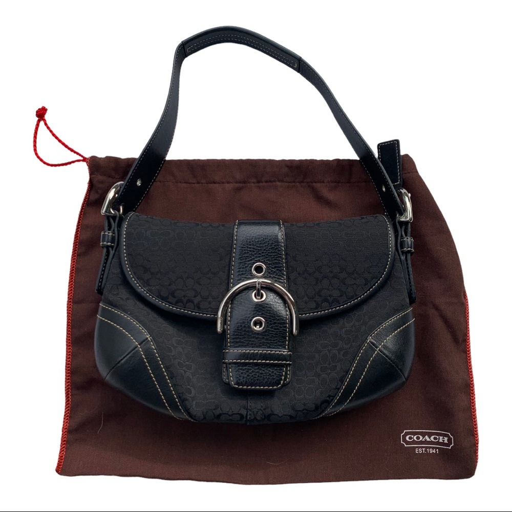 Coach Black Soho Minisig Fabric & Leather Baguette Shoulder Bag